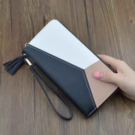 新款韩版钱包女长款拉链大容量多功能时尚拼接撞色手机包