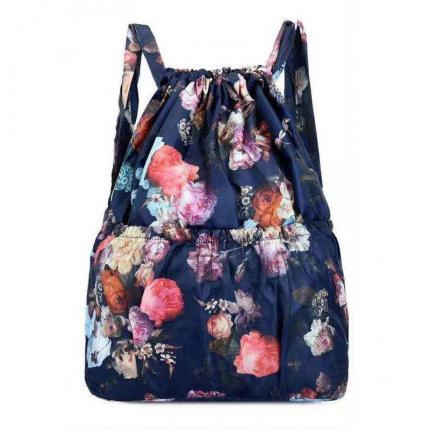 夏季新款女士双肩包韩版青年休闲潮流花朵大容量抽带束口旅行背包